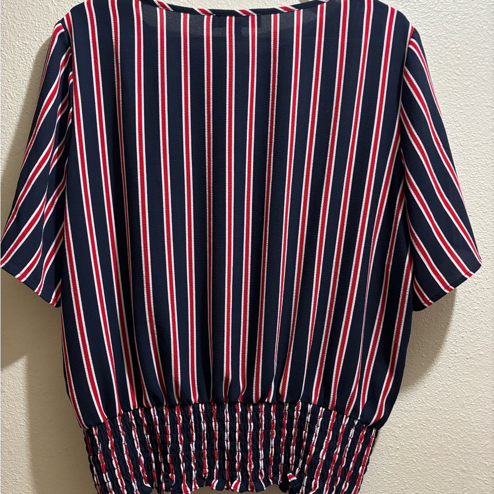 Michael Kors Navy and Red Striped Blouse